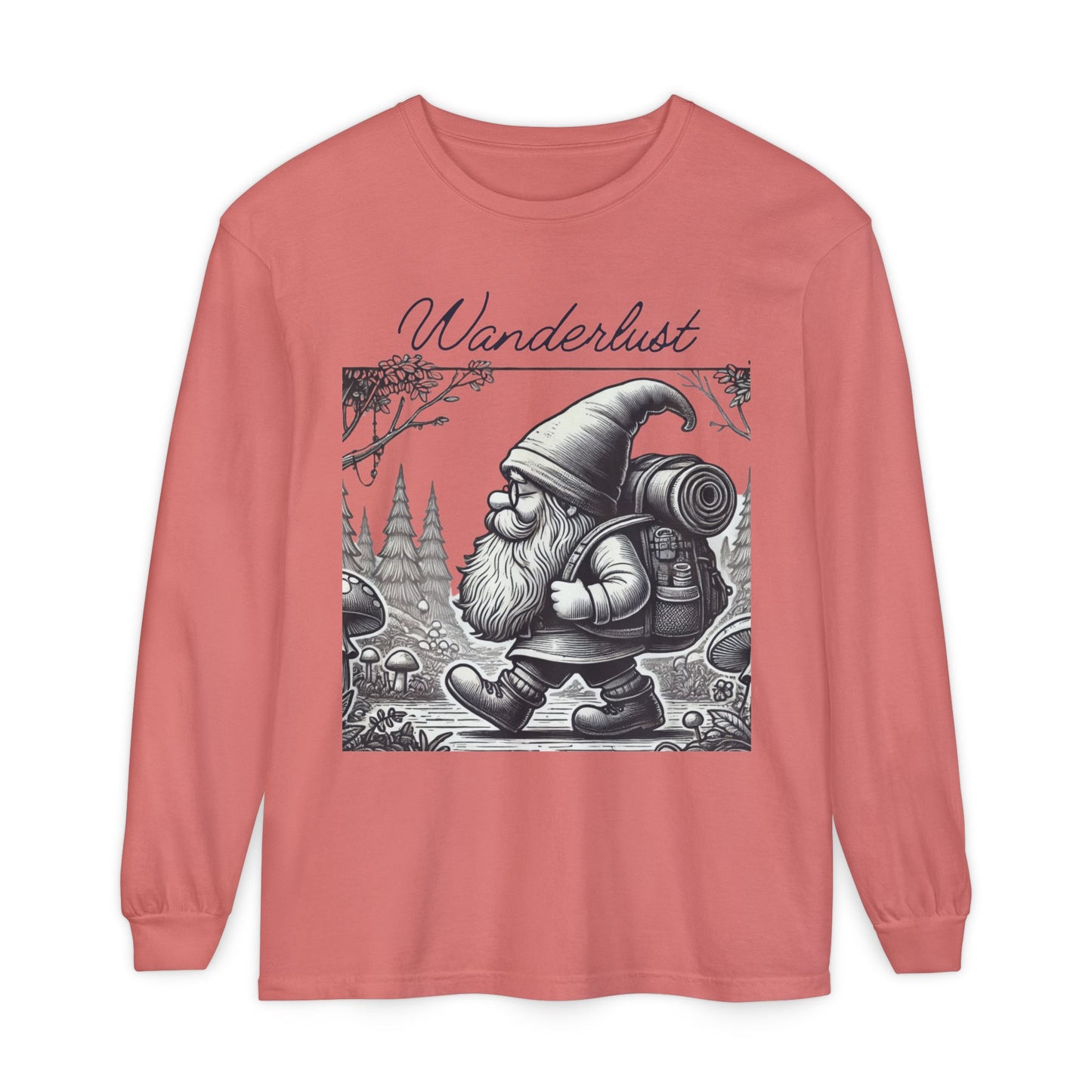 Wanderlust Gnome | Unisex Garment-dyed Long Sleeve Shirt