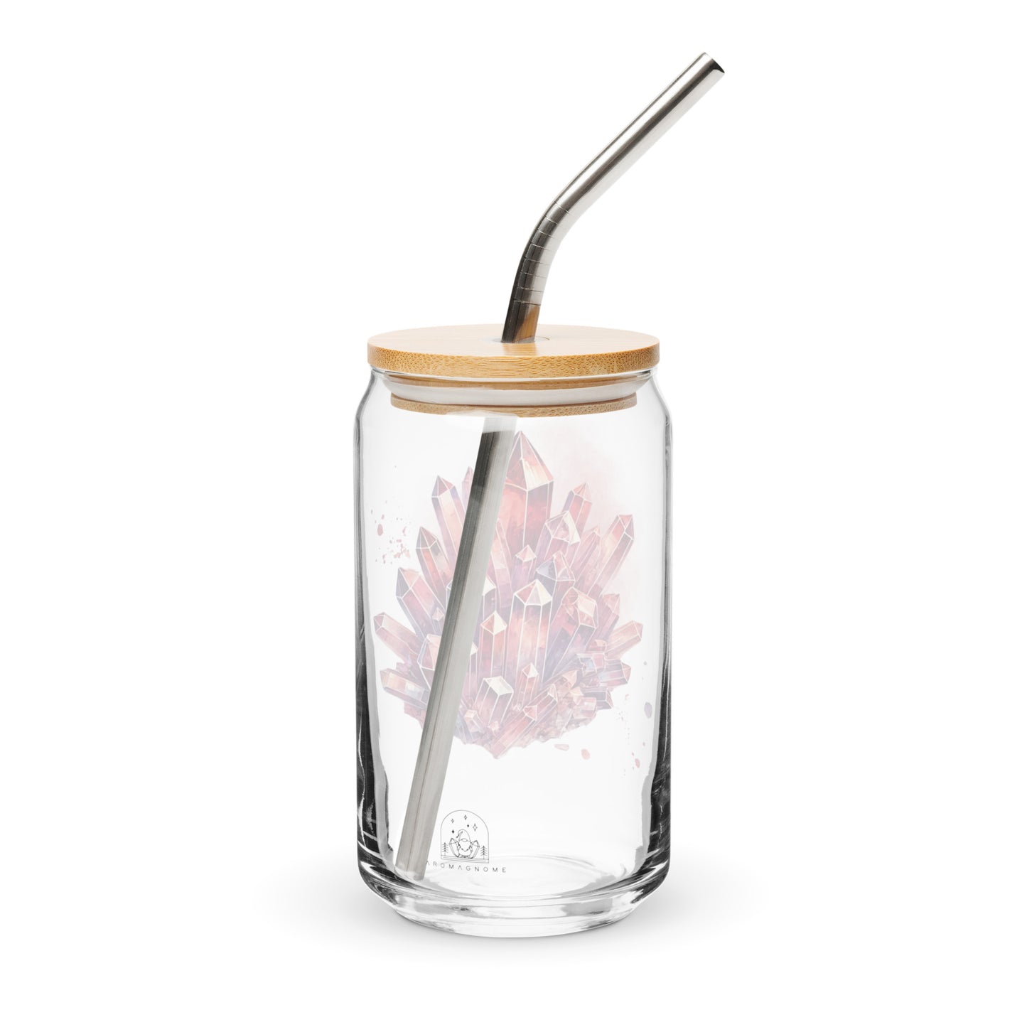 Ruby Crimson Crystal Cluster Glass | Bamboo Lid & Straw