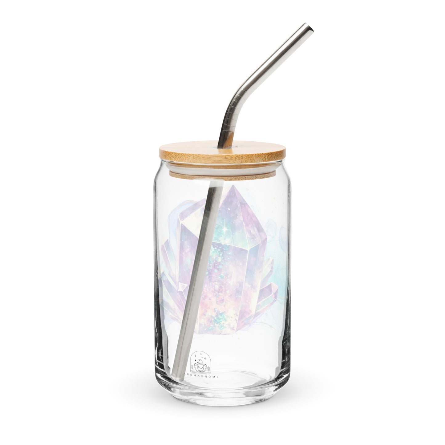 Aurora Quartz Crystal Cluster Glass | Bamboo Lid & Straw
