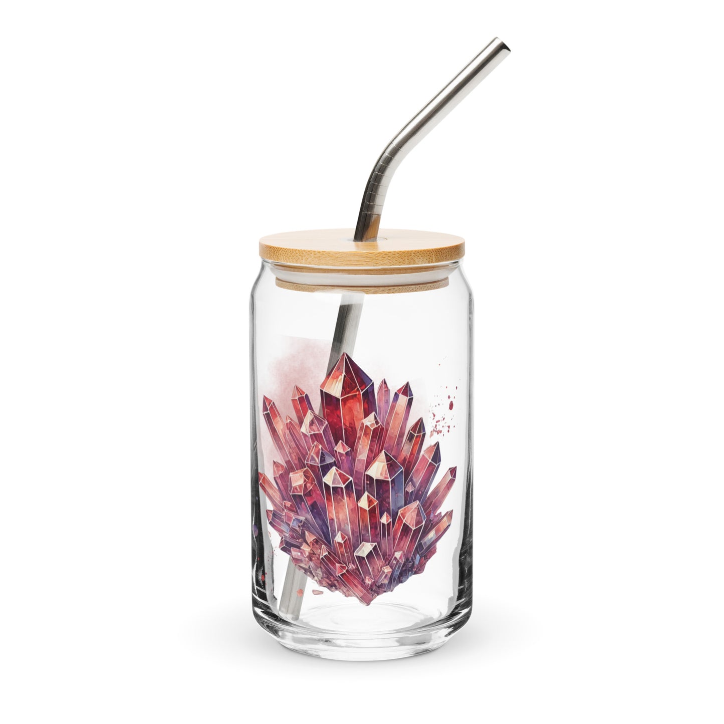 Ruby Crimson Crystal Cluster Glass | Bamboo Lid & Straw