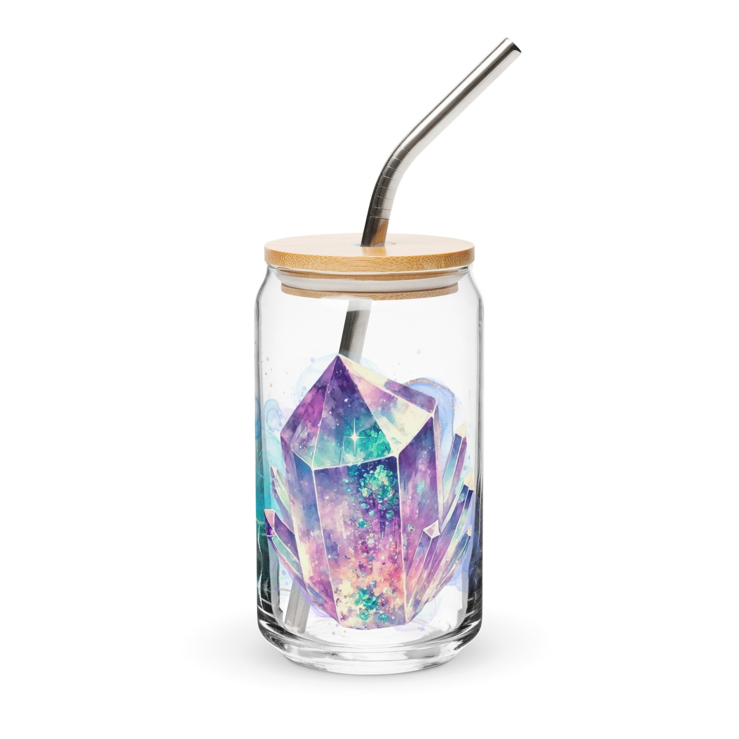 Aurora Quartz Crystal Cluster Glass | Bamboo Lid & Straw