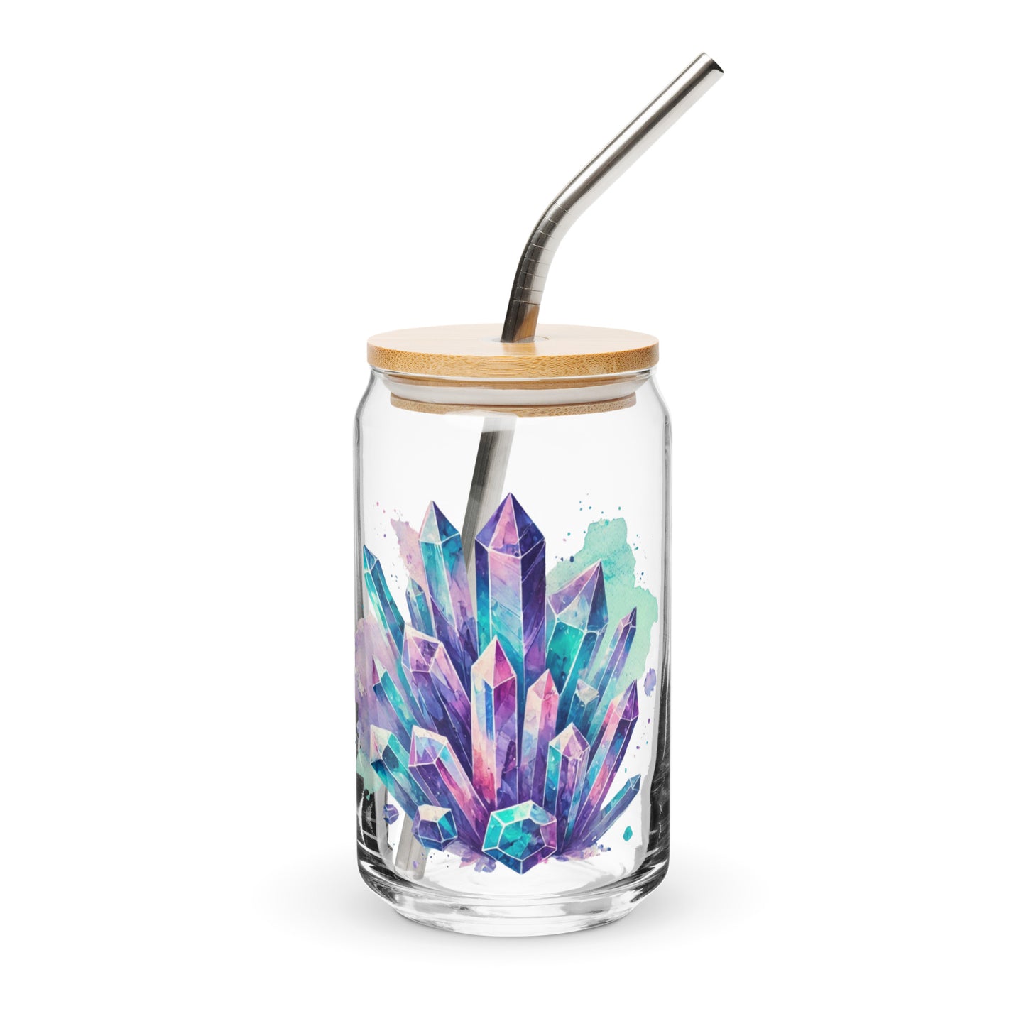 Florescent Cave Crystal Cluster Glass | Bamboo Lid & Straw