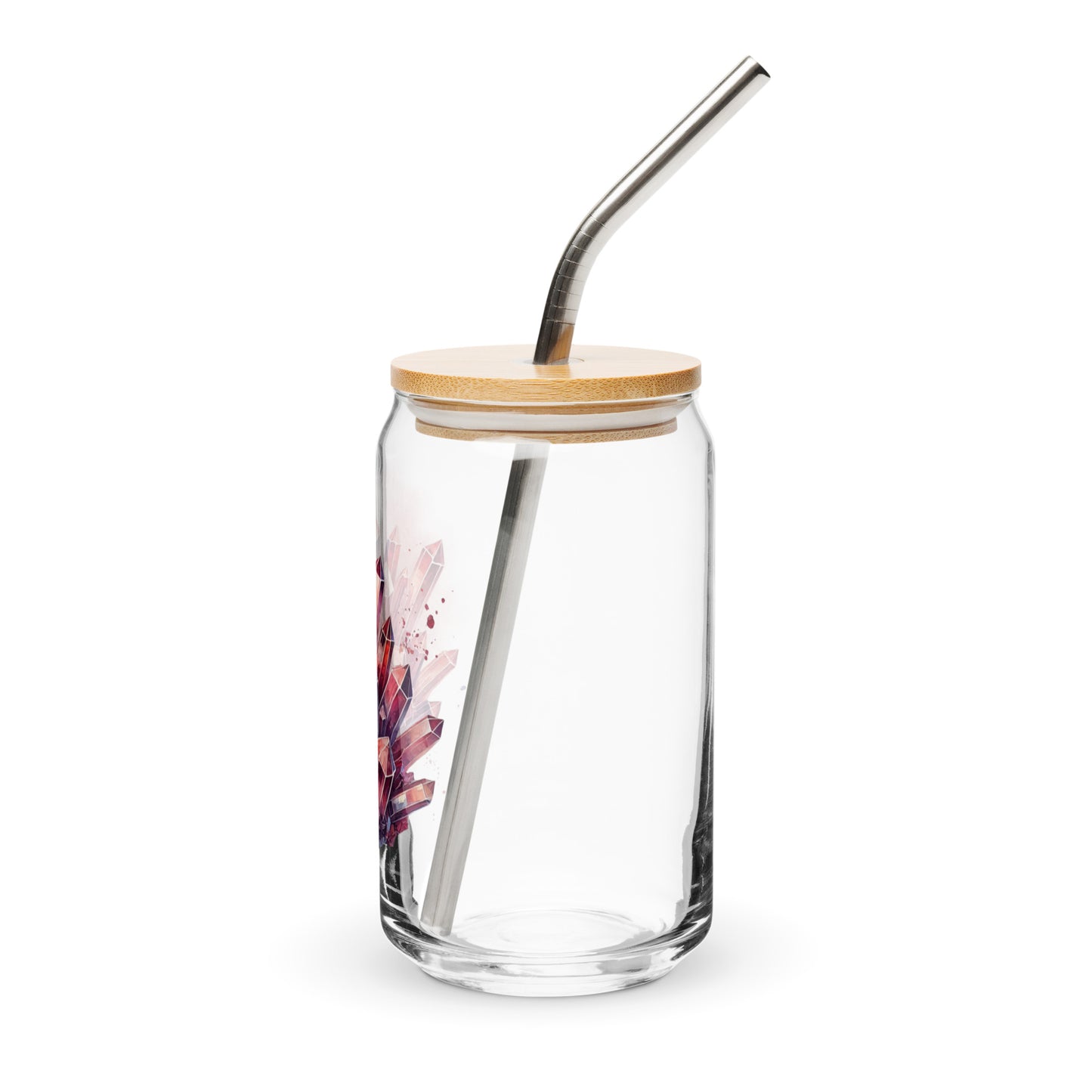 Ruby Crimson Crystal Cluster Glass | Bamboo Lid & Straw