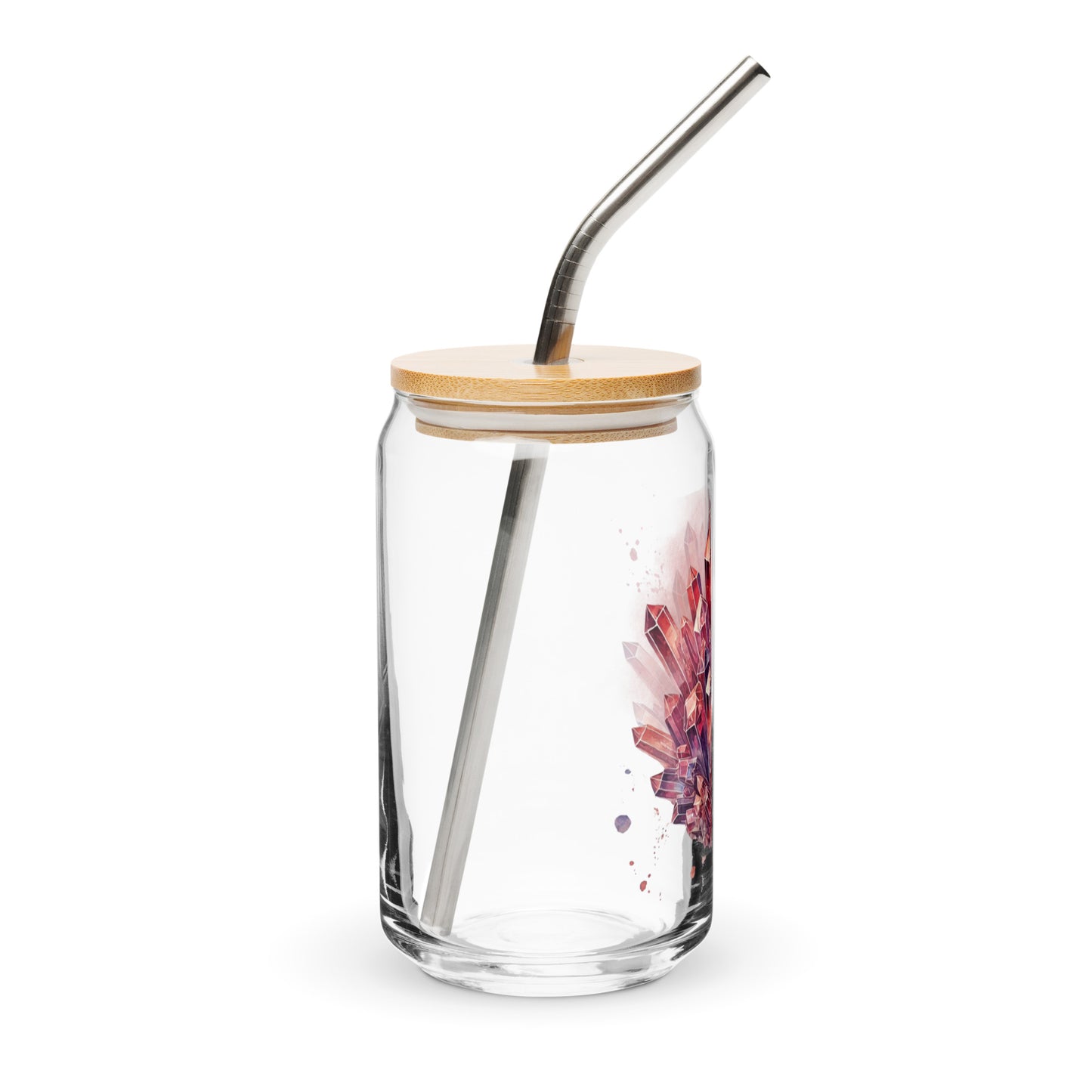Ruby Crimson Crystal Cluster Glass | Bamboo Lid & Straw