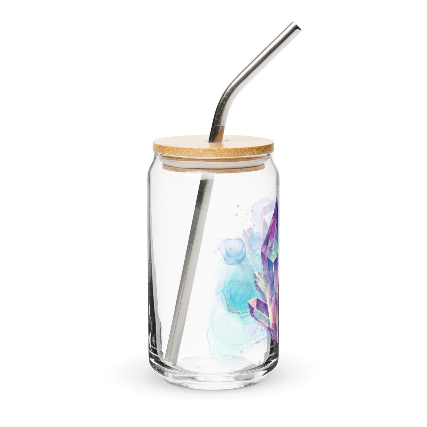 Aurora Quartz Crystal Cluster Glass | Bamboo Lid & Straw