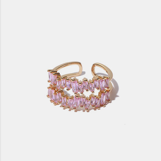 Blush Rose Pink Double-Layered Open Ring | 18K Gold-Plated