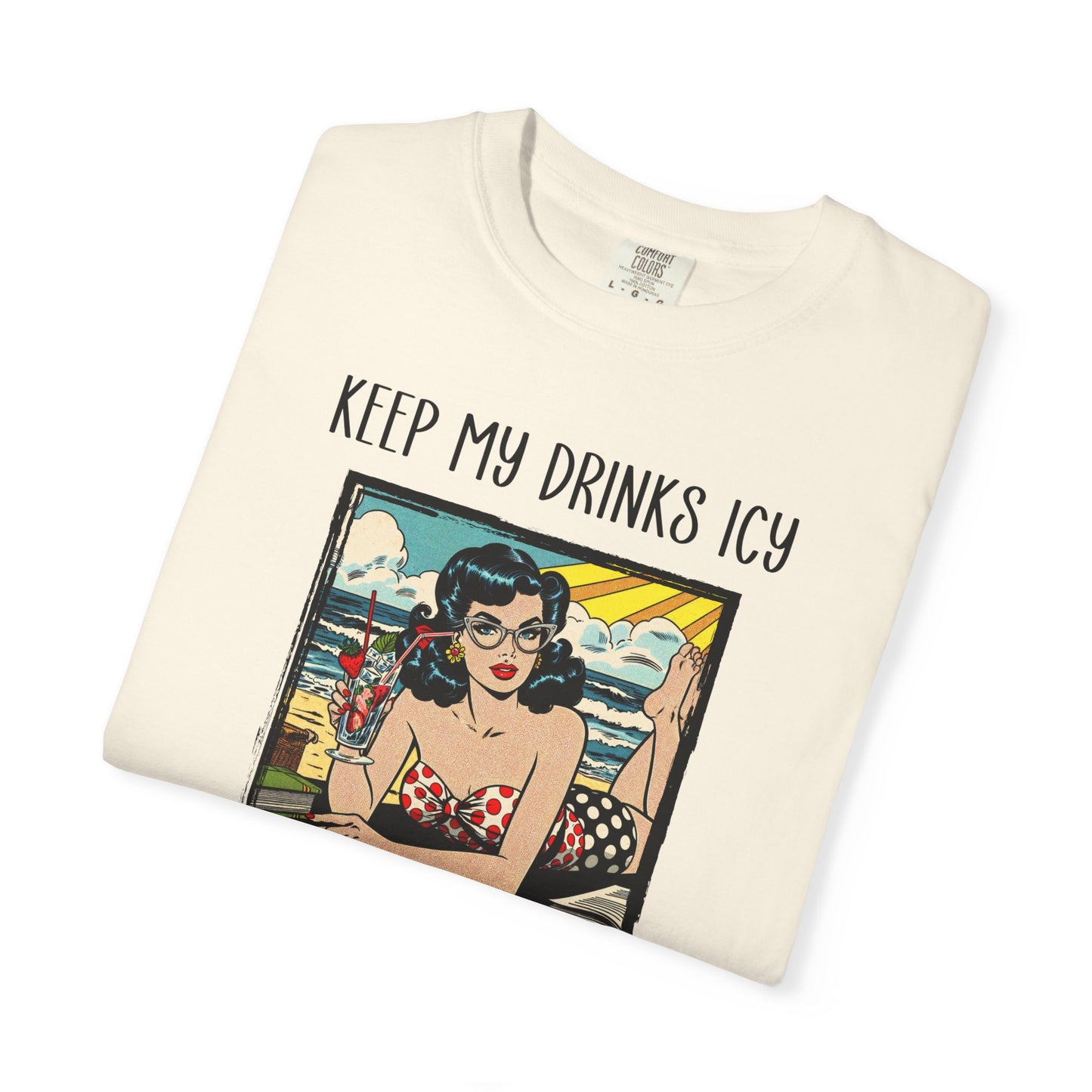 Keep My Drinks Icy And My Books Spicy T-shirt | Retro Pinup Beach Graphic