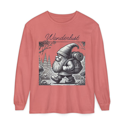Wanderlust Gnome | Unisex Garment-dyed Long Sleeve Shirt