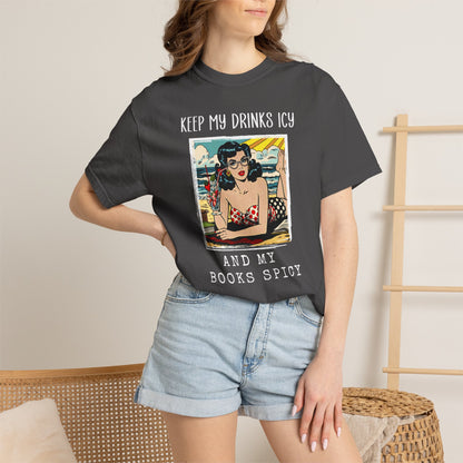 Keep My Drinks Icy And My Books Spicy T-shirt | Retro Pinup Beach Graphic