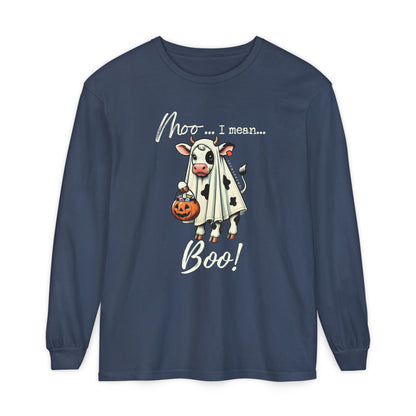 Moo I Mean Boo | Premium Garment-dyed Long Sleeve Shirt