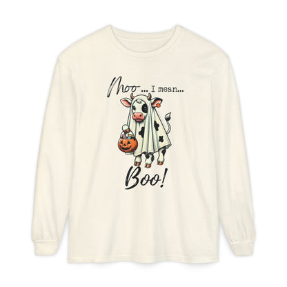 Moo I Mean Boo | Premium Garment-dyed Long Sleeve Shirt