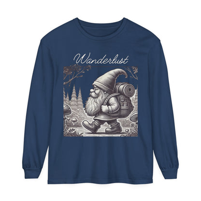 Wanderlust Gnome | Premium Long Sleeve Shirt | Unisex Garment-dyed