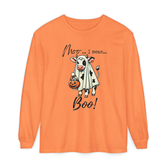 Moo I Mean Boo | Premium Garment-dyed Long Sleeve Shirt