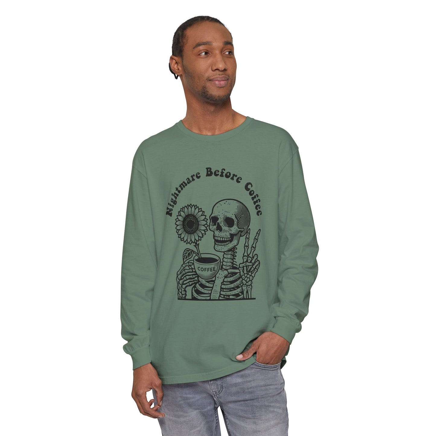 Nightmare Before Coffee | Premium Long Sleeve Shirt | Unisex Garment-dyed