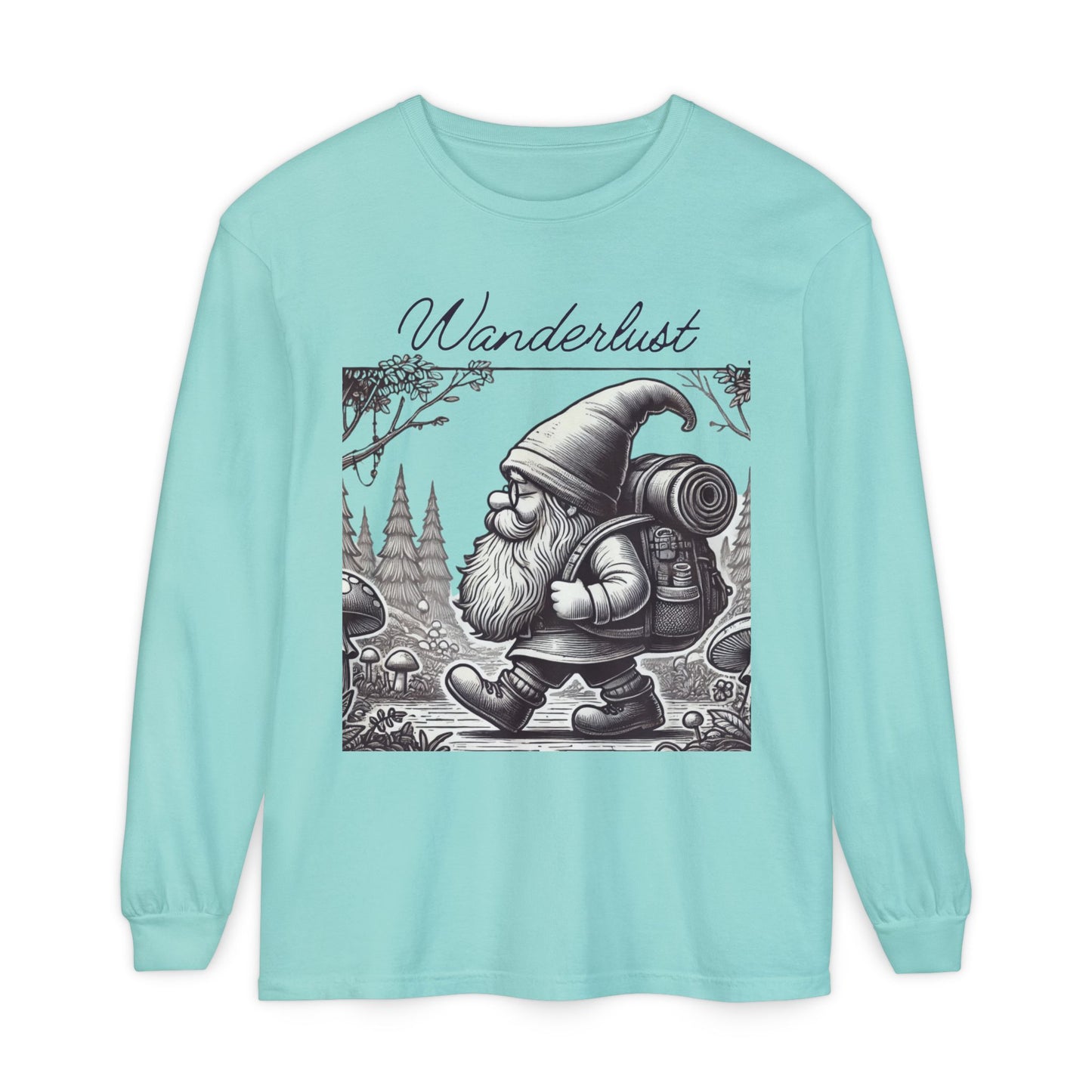 Wanderlust Gnome | Unisex Garment-dyed Long Sleeve Shirt