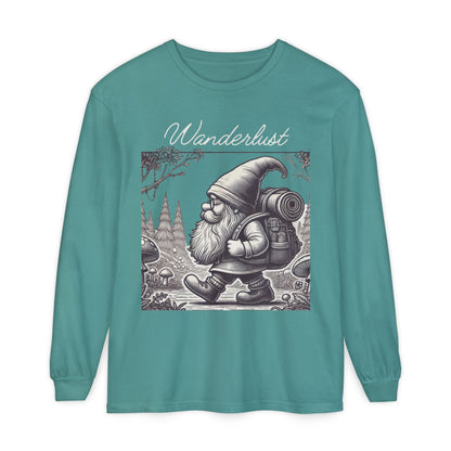 Wanderlust Gnome | Unisex Garment-dyed Long Sleeve Shirt
