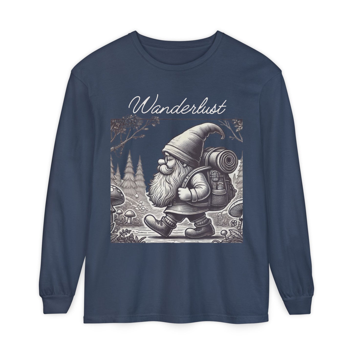 Wanderlust Gnome | Unisex Garment-dyed Long Sleeve Shirt
