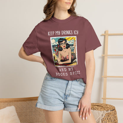 Keep My Drinks Icy And My Books Spicy T-shirt | Retro Pinup Beach Graphic