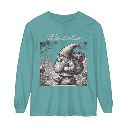 Wanderlust Gnome | Premium Long Sleeve Shirt | Unisex Garment-dyed