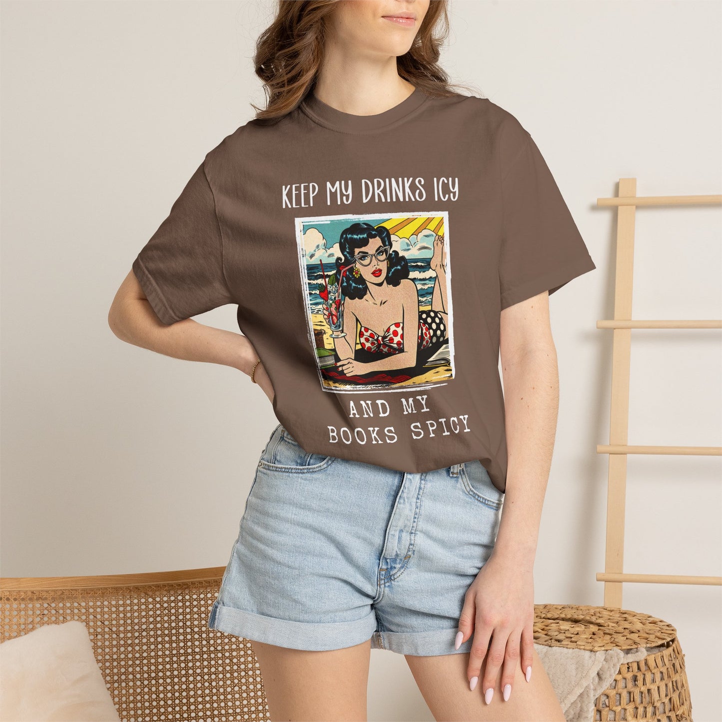 Keep My Drinks Icy And My Books Spicy T-shirt | Retro Pinup Beach Graphic