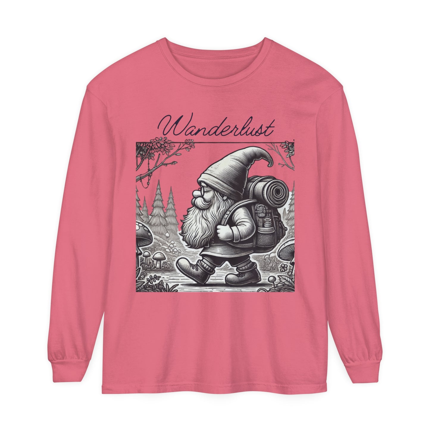 Wanderlust Gnome | Premium Long Sleeve Shirt | Unisex Garment-dyed