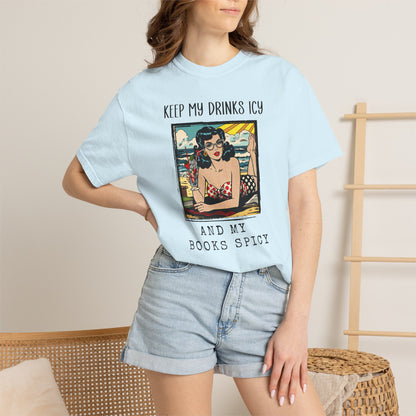 Keep My Drinks Icy And My Books Spicy T-shirt | Retro Pinup Beach Graphic