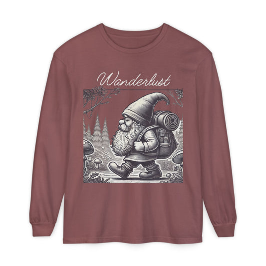 Wanderlust Gnome | Unisex Garment-dyed Long Sleeve Shirt