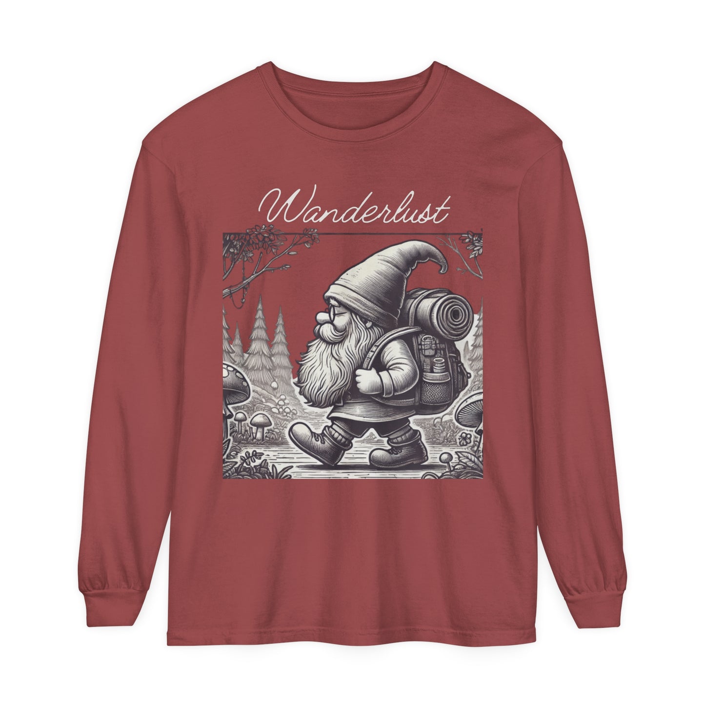 Wanderlust Gnome | Premium Long Sleeve Shirt | Unisex Garment-dyed