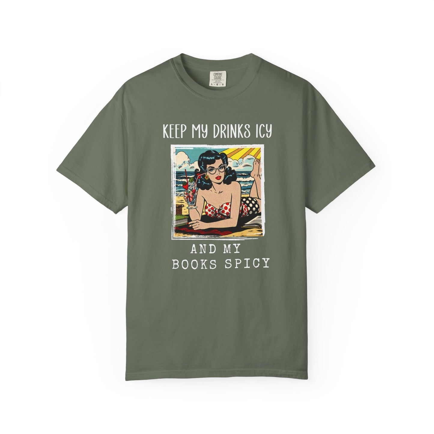Keep My Drinks Icy And My Books Spicy T-shirt | Retro Pinup Beach Graphic