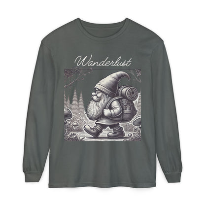 Wanderlust Gnome | Unisex Garment-dyed Long Sleeve Shirt