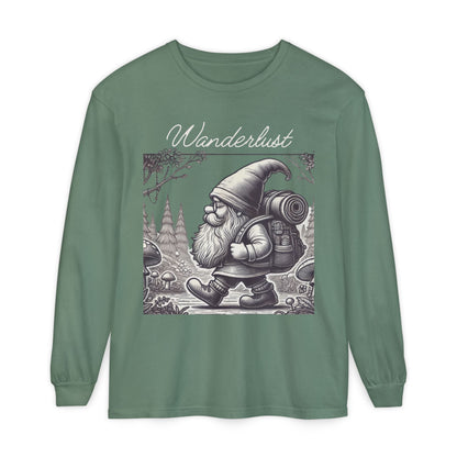 Wanderlust Gnome | Unisex Garment-dyed Long Sleeve Shirt