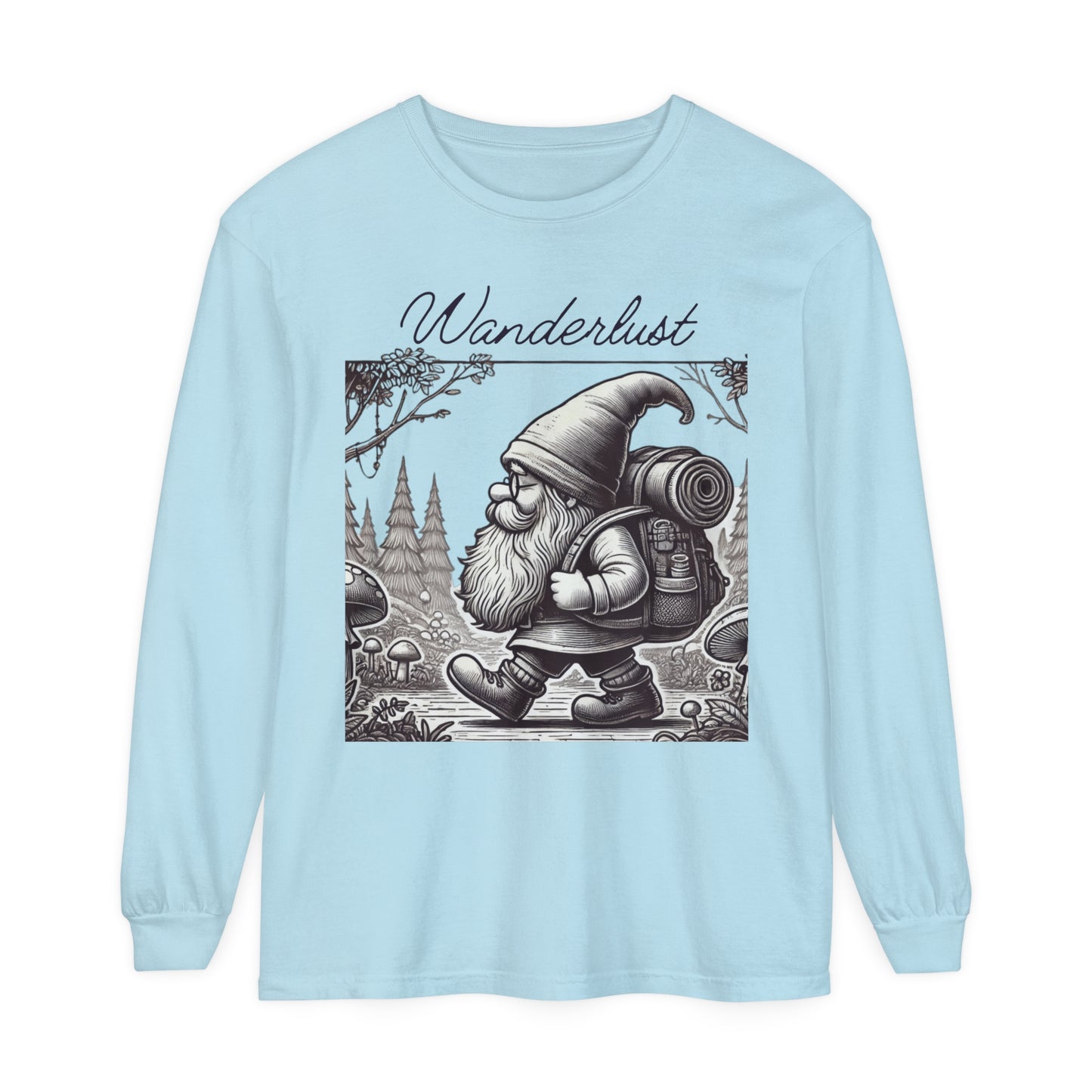 Wanderlust Gnome | Premium Long Sleeve Shirt | Unisex Garment-dyed