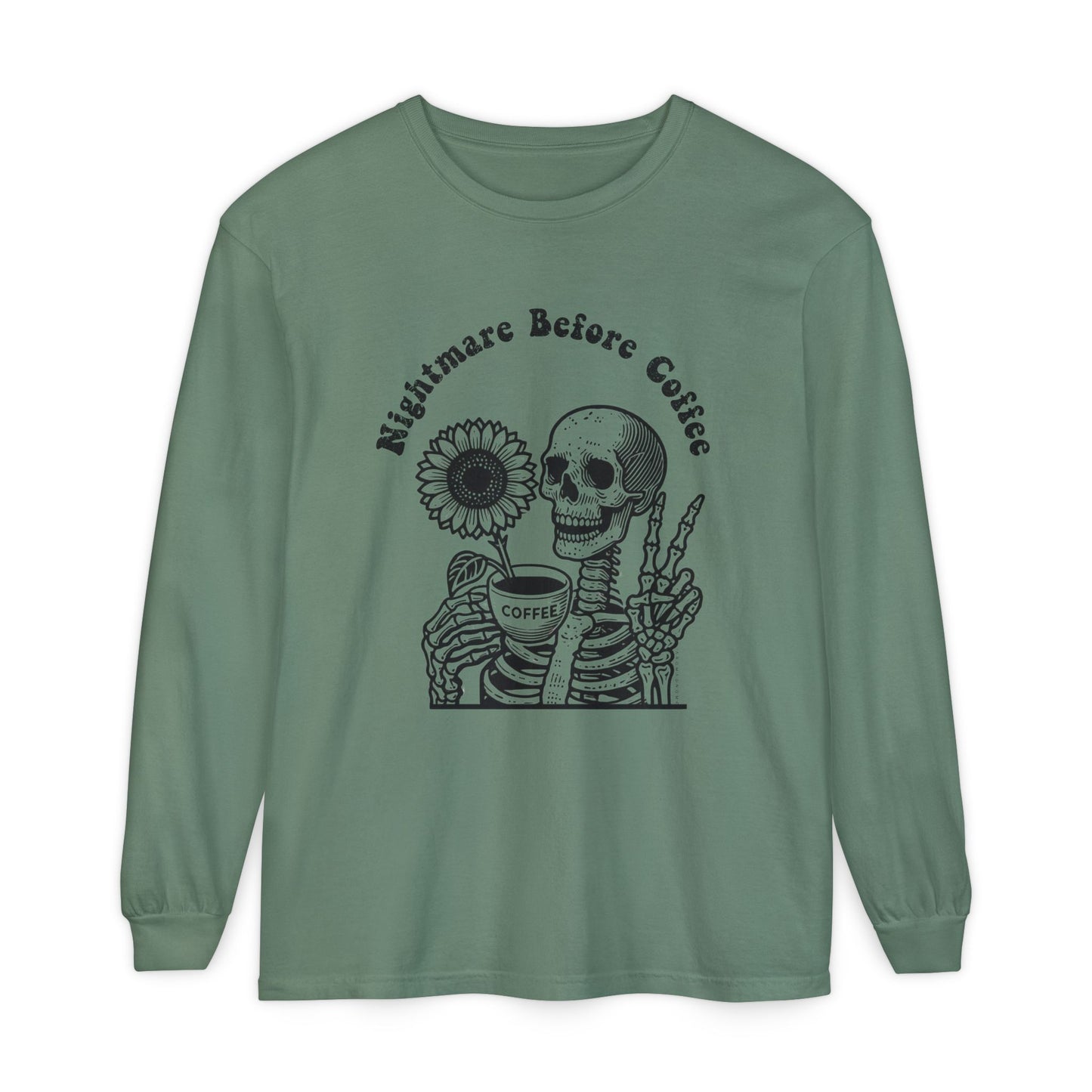 Nightmare Before Coffee | Premium Long Sleeve Shirt | Unisex Garment-dyed