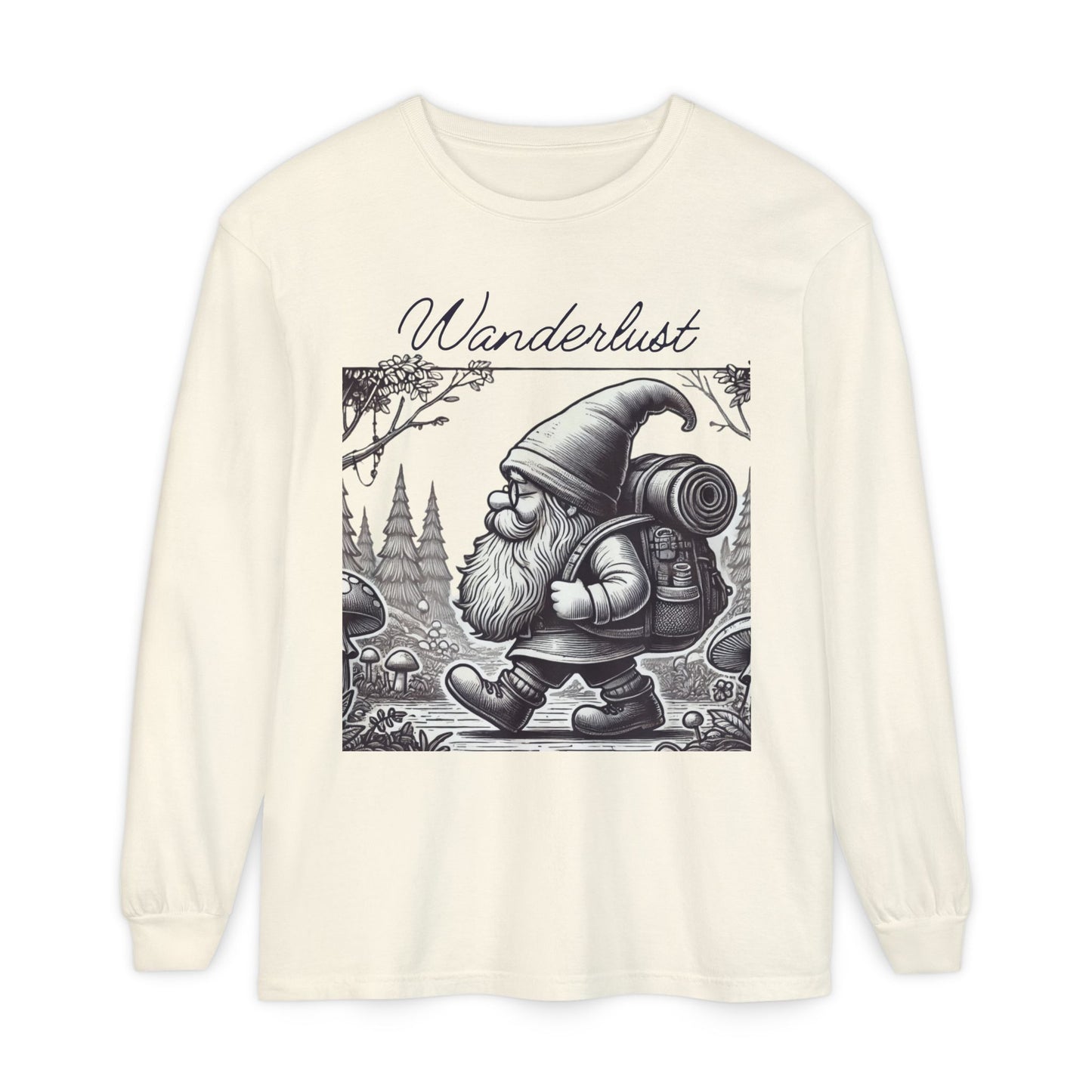 Wanderlust Gnome | Unisex Garment-dyed Long Sleeve Shirt