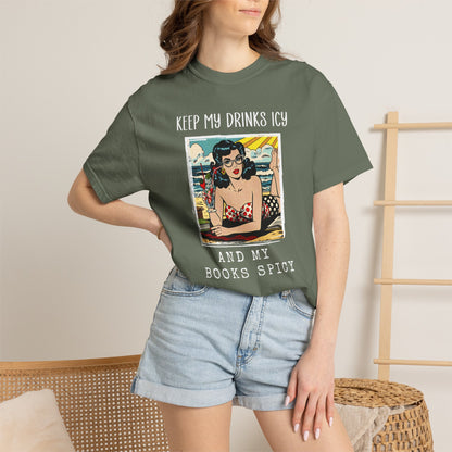 Keep My Drinks Icy And My Books Spicy T-shirt | Retro Pinup Beach Graphic