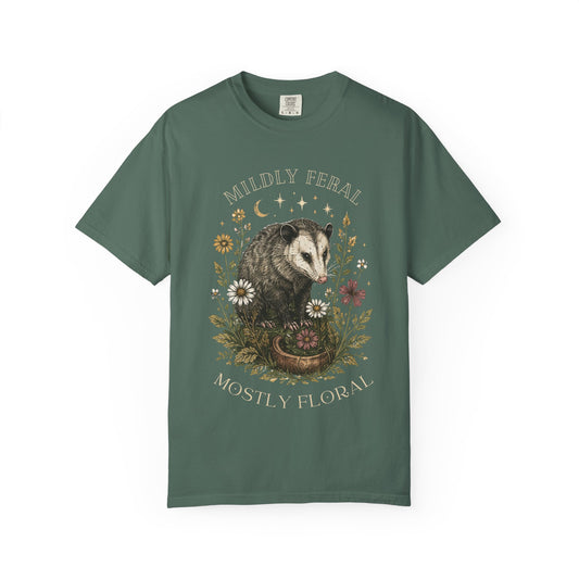 Mildly Feral Mostly Floral T-Shirt — Possum Floral Graphic Tee